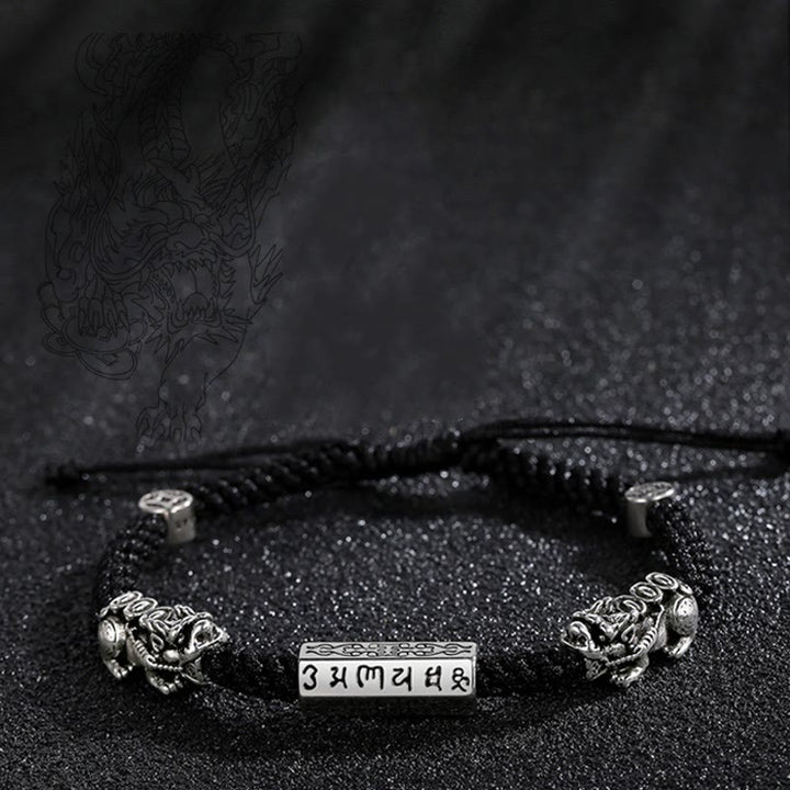 Buddha Stones Podwójna PiXiu Feng Shui Miedziana Moneta Om Mani Padme Hum Bransoletka Sznurkowa - image 13