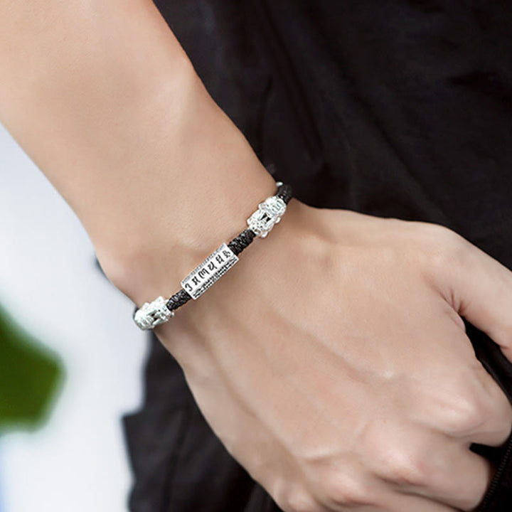 Buddha Stones Podwójna PiXiu Feng Shui Miedziana Moneta Om Mani Padme Hum Bransoletka Sznurkowa - image 9