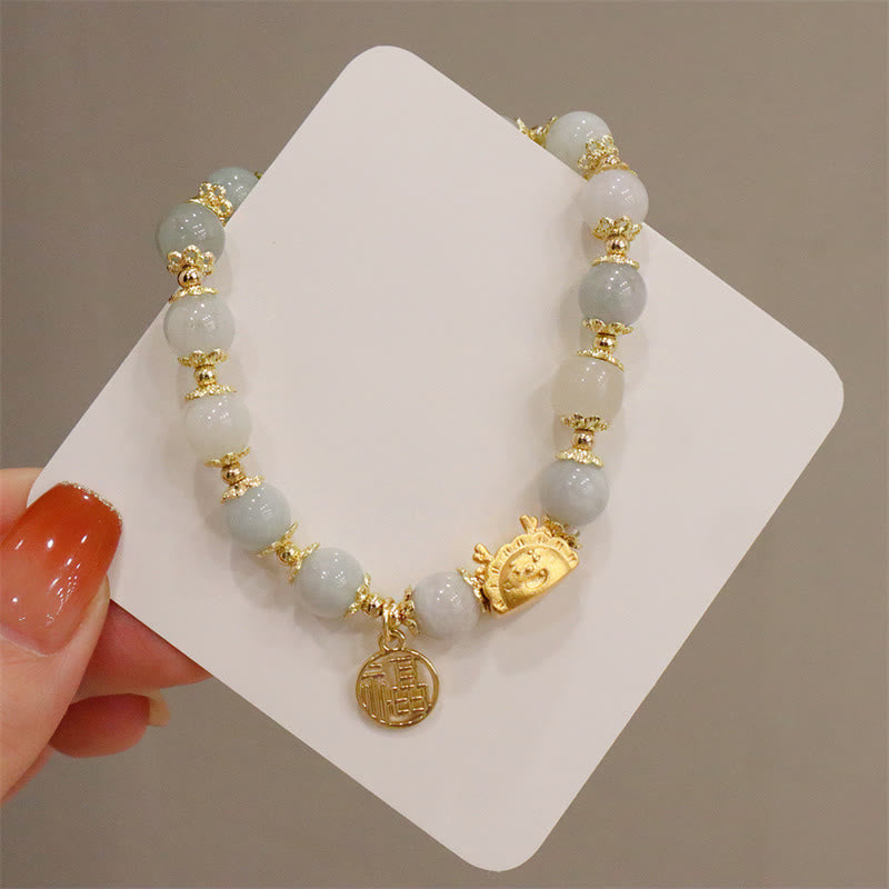 Buddha Stones Rok Smoka Czerwony Agat Kwarc Truskawkowy Czarny Obsydian Jadeit Granat Perła Cynober Pierożek Smok Szczęście Fu Bransoletka - image 19