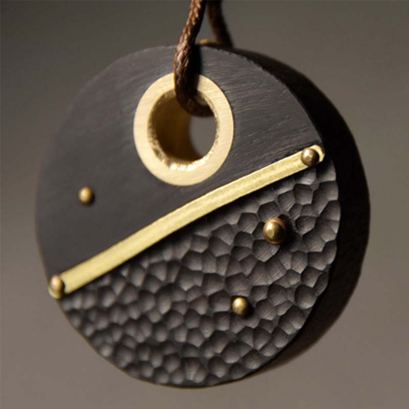 Buddha Stones ręcznie wykonane okrągłe drewno hebanowe miedziany naszyjnik pokoju wisior