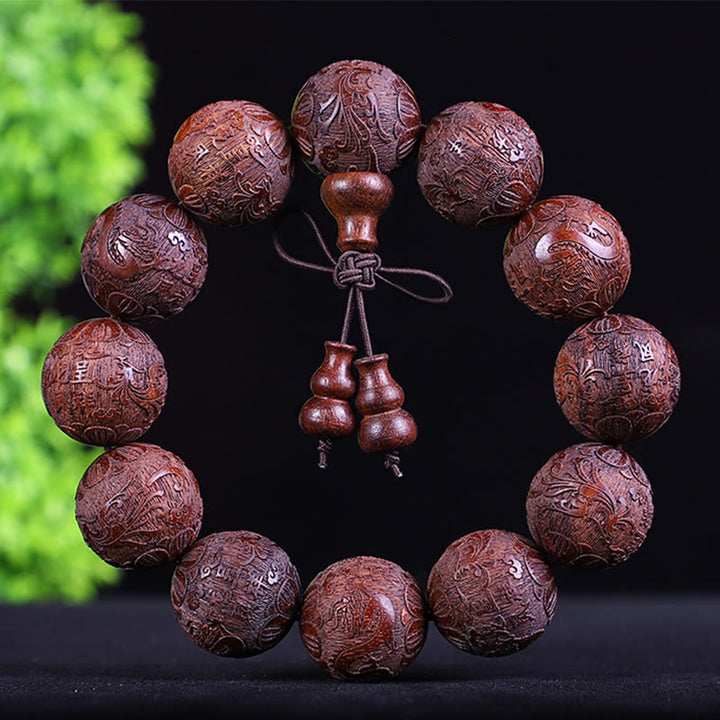 Buddha Stones Chiński Zodiak Palisander Ebony Miedź Moneta PiXiu Rzeźbiona Bransoletka Ciepło