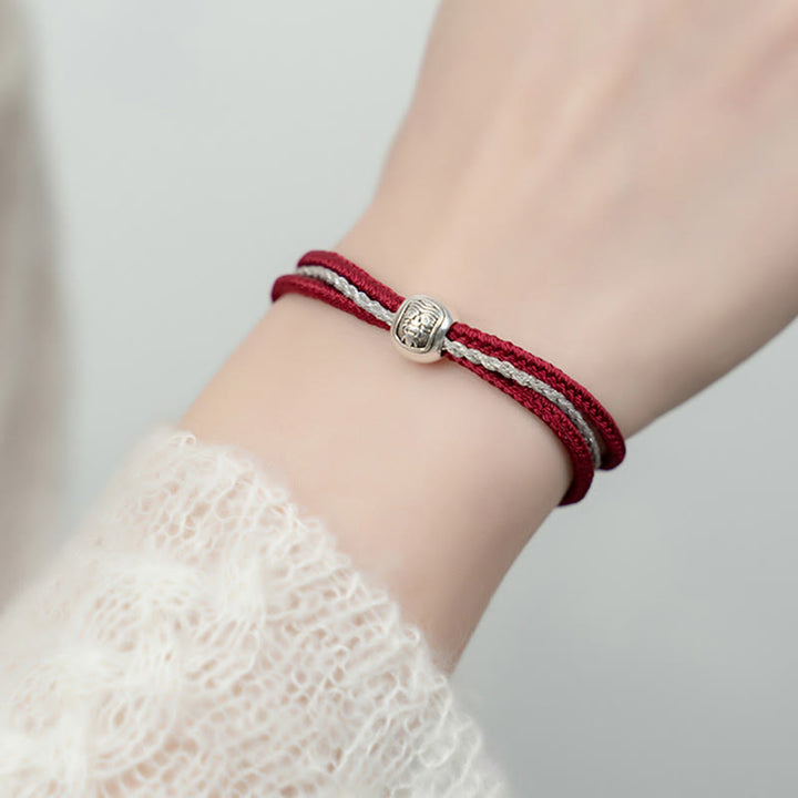 Buddha Stones 925 Srebro Sterling Tybetański Zakiram Bogini Bogactwa Szczęścia Bransoletka Sznurkowa