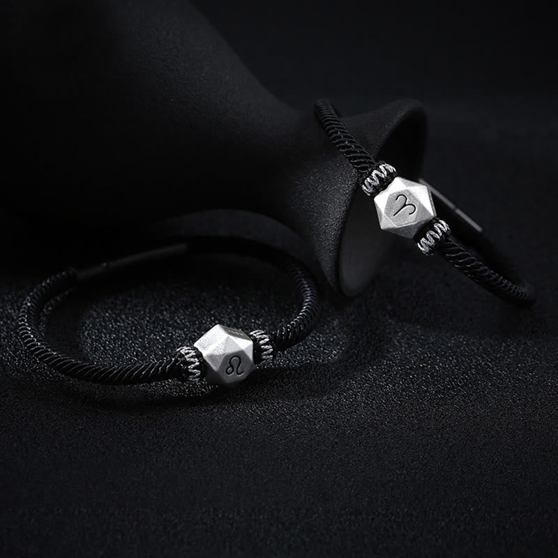 Buddha Stones 999 Srebro Sterling 12 Konstelacji Zodiaku Ochrona Ręcznie Robiona Bransoletka Sznurkowa - image 1