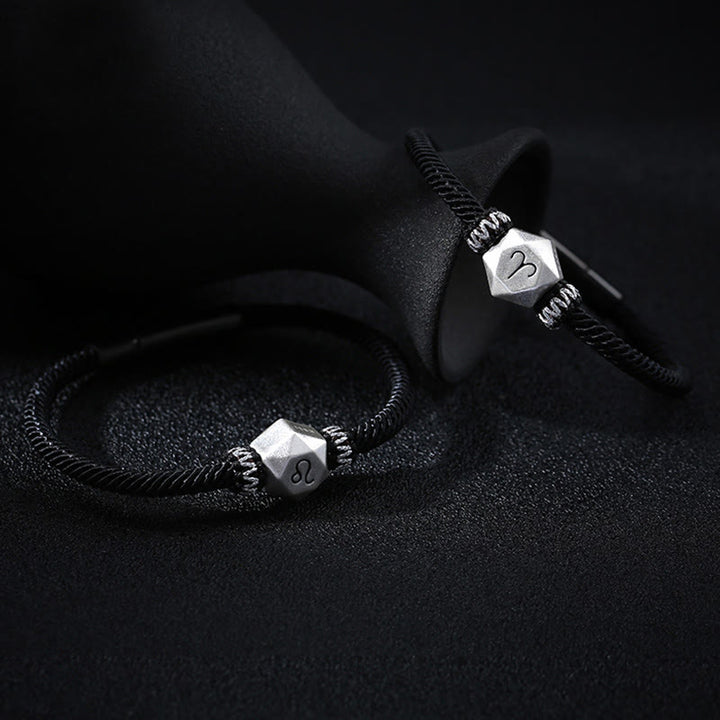 Buddha Stones 999 Srebro Sterling 12 Konstelacji Zodiaku Ochrona Ręcznie Robiona Bransoletka Sznurkowa - image 1