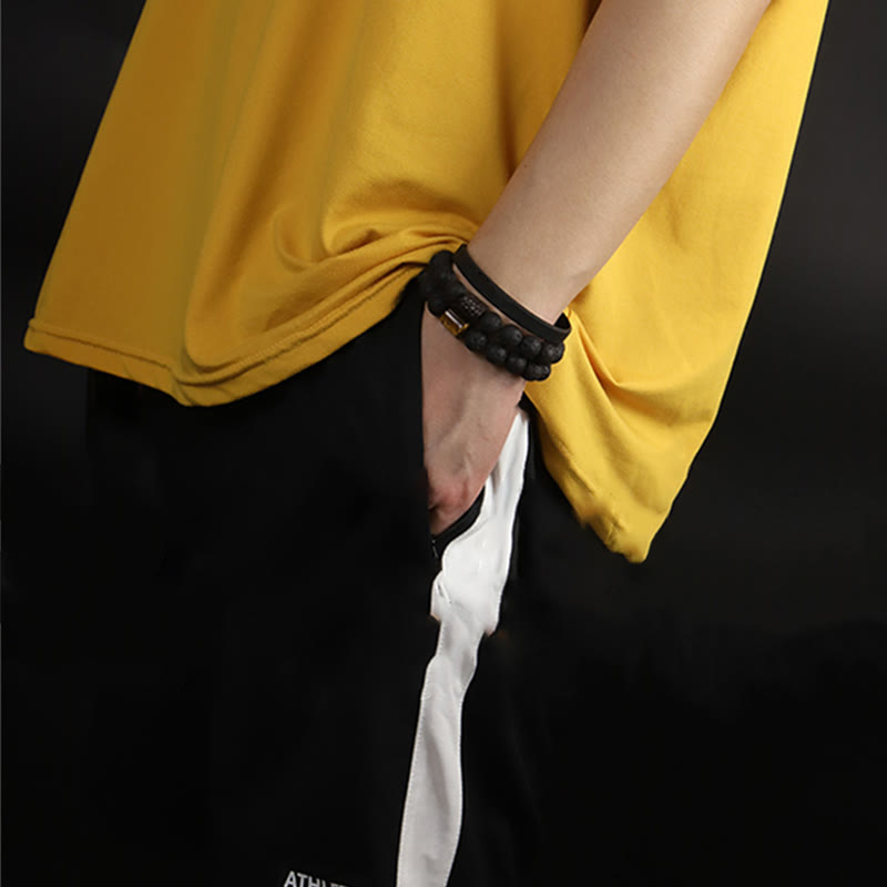 Buddha Stones, kamień lawowy, drewno hebanowe, bransoletka lecznicza z tygrysim okiem