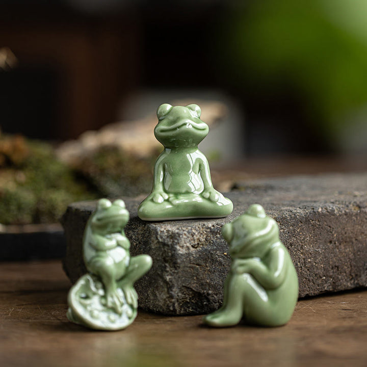 Buddha Stones Mini Mała Medytacja Lotos Spoczywająca Żaba Ceramiczna Bogactwo Szczęście Dom Herbata Figurka Dekoracja