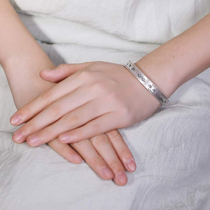 Buddha Stones 999 Srebro Sterlingowe Om Mani Padme Hum Bransoletka Mądrości Lotosu