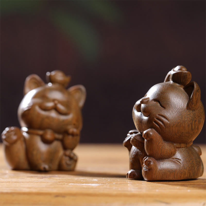 Buddha Stones Miniaturowe Zielone Sztabki Sandałowe Szczęśliwy Kot Rzeźbiony Dekoracja Biurka Pokoju - image 18