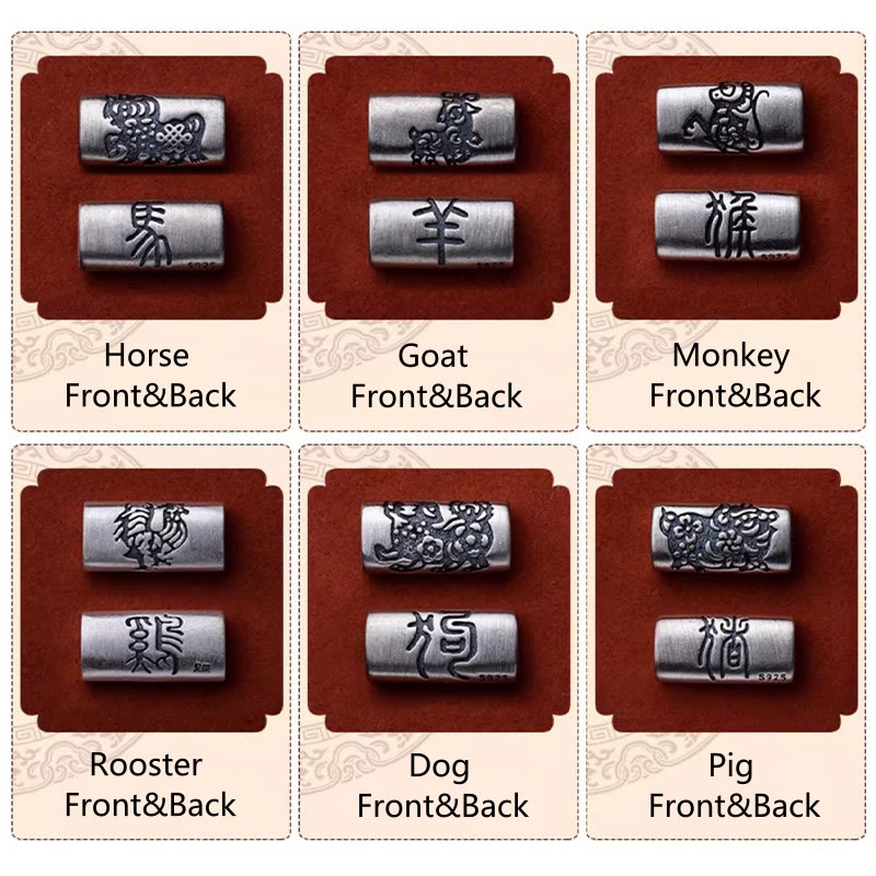 Bransoletka z Buddha Stones 925 srebro 12 chińskich znaków zodiaku z cynobrem