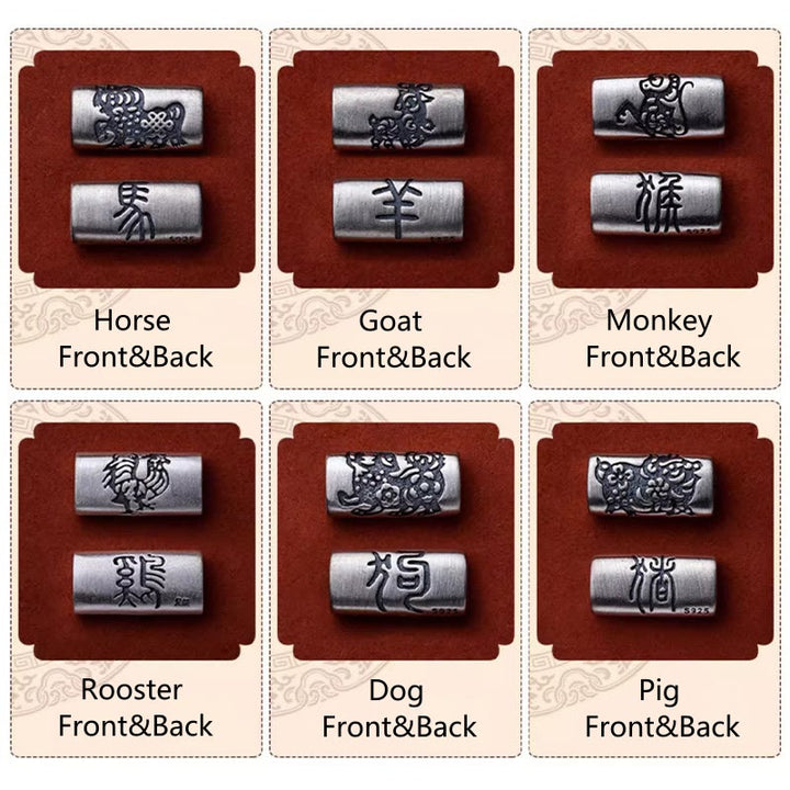 Bransoletka z Buddha Stones 925 srebro 12 chińskich znaków zodiaku z cynobrem