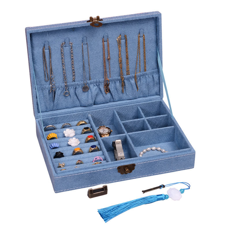 Buddha Stones Prosty Design Organizer na biżuterię Jednowarstwowy flanelowy organizer na biżuterię z zamkiem - Niebieski 28 cm * 19 cm * 6,5 cm - image 16