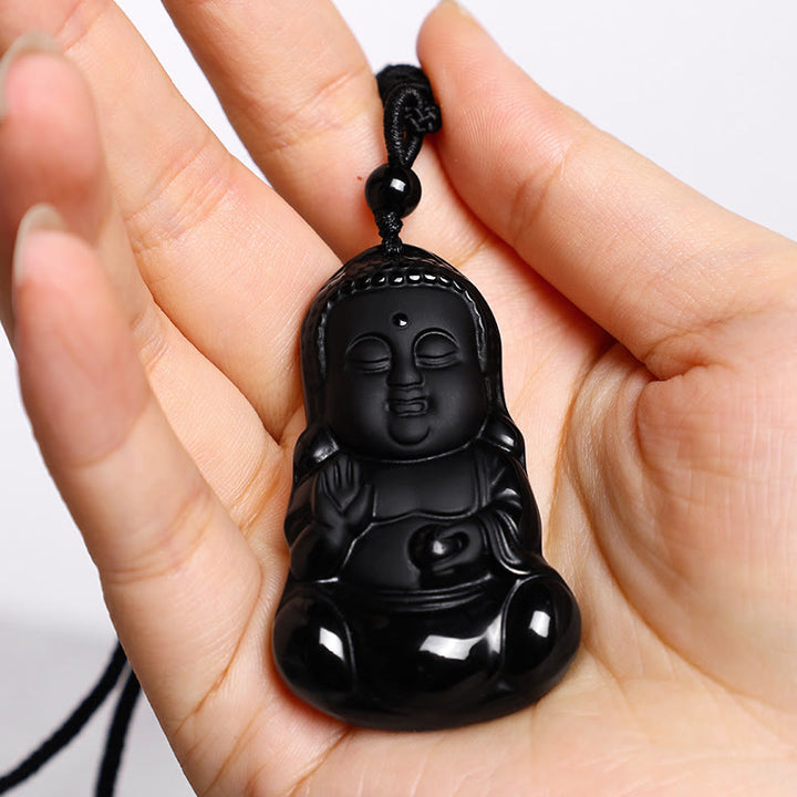 Buddha Stones Naturalny Czarny Kryształ Obsydianu Budda Siła Ochrona Amulet Szczęśliwy Talizman Wisiorek Naszyjnik - image 5
