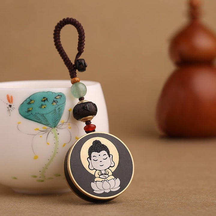 Buddha Stones Drewno hebanowe Palisander Budda Awalokiteśwara Om Mani Padme Hum Równowaga Car Key Chain Dekoracja
