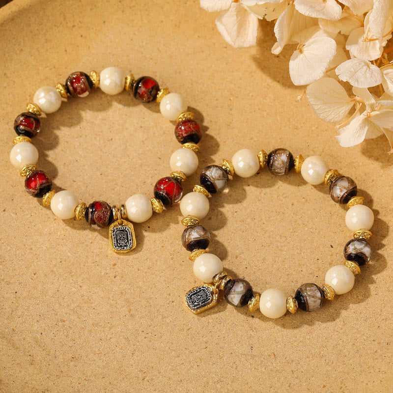 Buddha Stones Tybetański Zakiram Bogini Bogactwa Charm Liuli Szkło Kadzidło Popiół Porcelanowy Koralik Ochrona Bransoletka