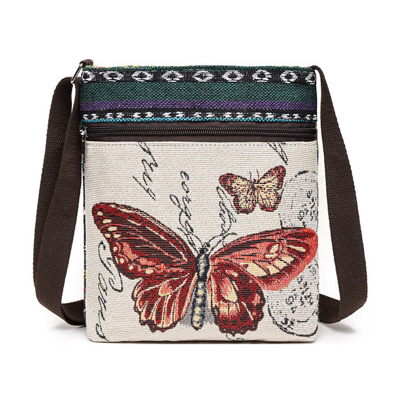 Buddha Stones Słoń Motyl Haftowana Płócienna Torba Tote Torba Na Ramię Torba Crossbody