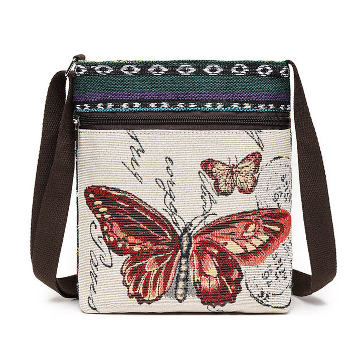 Buddha Stones Słoń Motyl Haftowana Płócienna Torba Tote Torba Na Ramię Torba Crossbody