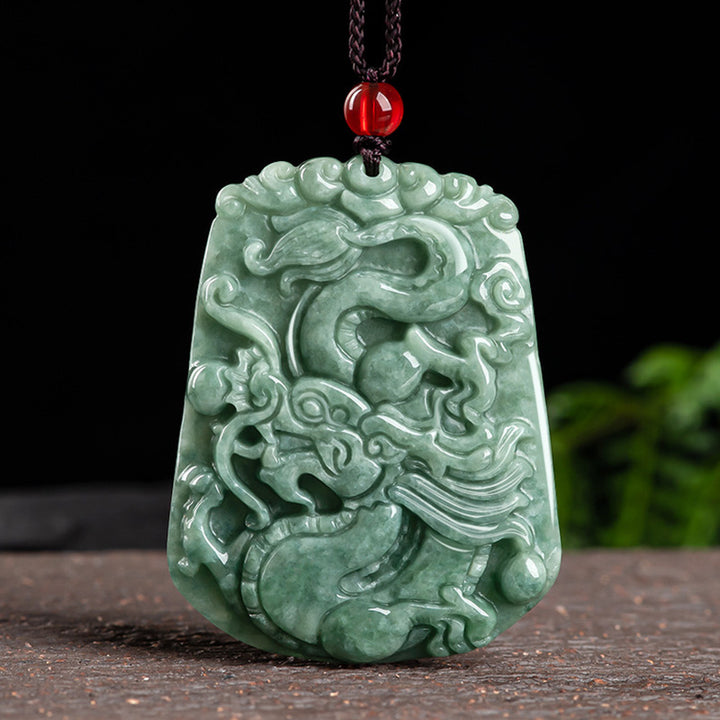 Buddha Stones Chiński Zodiak Smok Jade Siła Naszyjnik Wisiorek Sznurek - Jadeit - image 1
