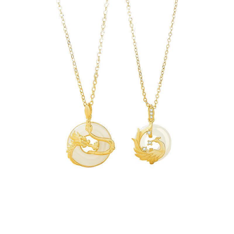 Buddha Stones 925 Srebro Sterling Rok Smoka Hetian Jade Złoty Smok Feniks Klamra Pokoju Naszyjnik Szczęścia Wisiorek - image 9