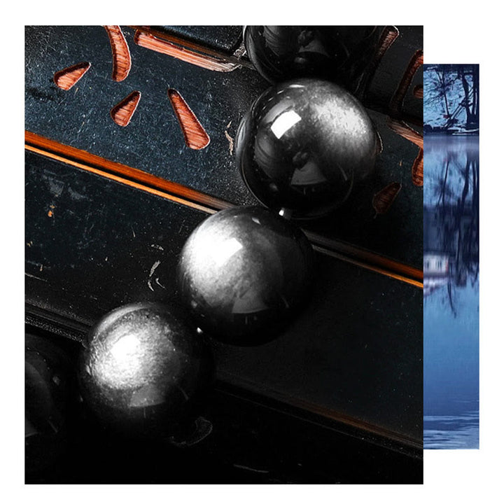 Bransoletka ochronna z naturalnego obsydianu i Buddha Stones w kolorze srebra