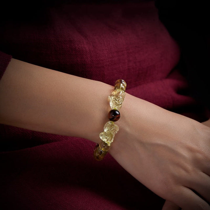 Bransoletka ochronna Buddha Stones Natural Citrine Double PiXiu Tiger Eye Prosperity