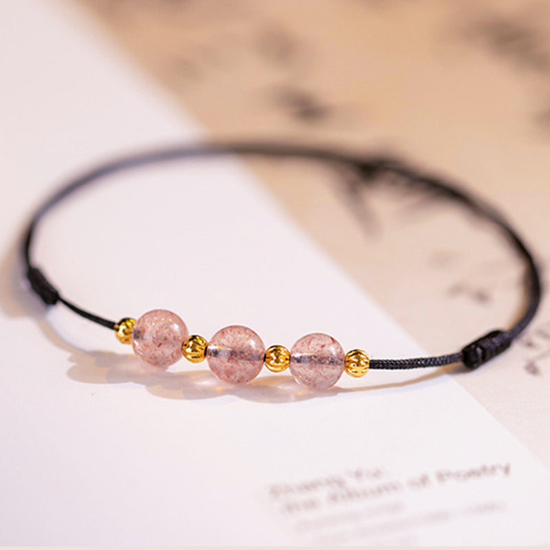 Buddha Stones, kryształowe koraliki truskawkowe, szczęście, czerwona bransoletka na kostkę