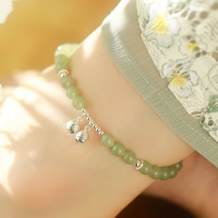 Bransoletka na kostkę z naturalnego jadeitu Hetian 925, dzwonek do dobrobytu