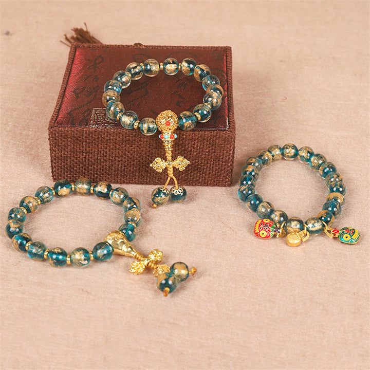 Buddha Stones Tybetańskie Złoto Połykanie Bestii Rodzina Dorje Wadżra Siła Bransoletka Koralikowa