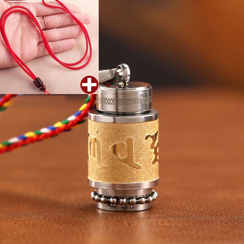 Buddha Stones Tybet Om Mani Padme Hum Shurangama Mantra Tytanowa stal Mądrość Amulet Naszyjnik Wisiorek - 1,4*2,4 cm - Złoto - Czerwony sznurek - image 22