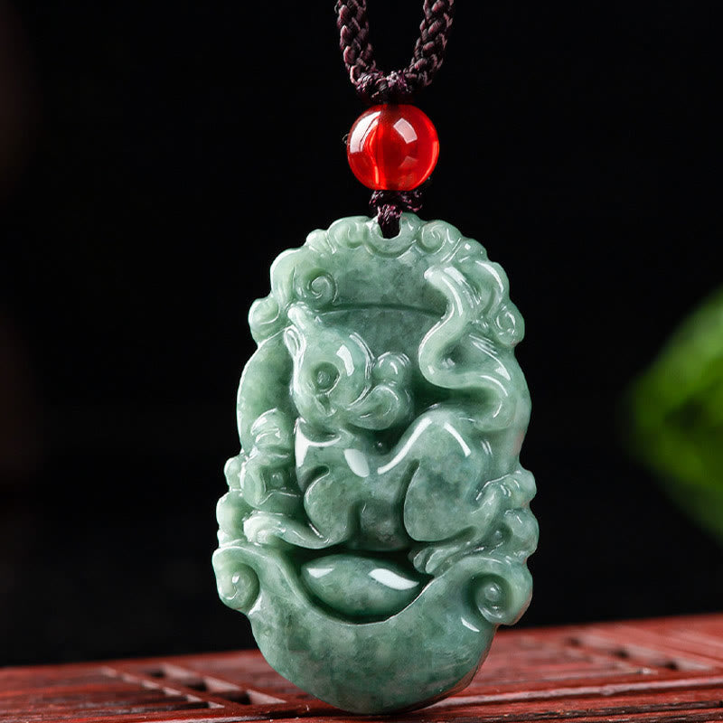 Buddha Stones Naturalny Jadeit 12 Chiński Zodiak Naszyjnik Wisiorek Dobrobytu - image 11