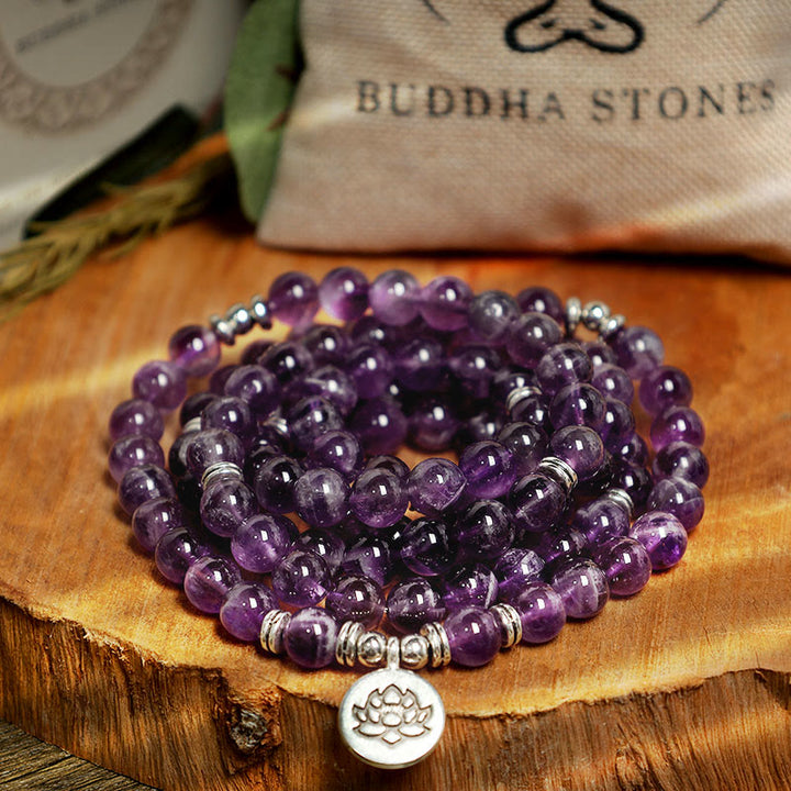 Bransoletka oczyszczająca Mala z Buddha Stones Naturalny Ametyst