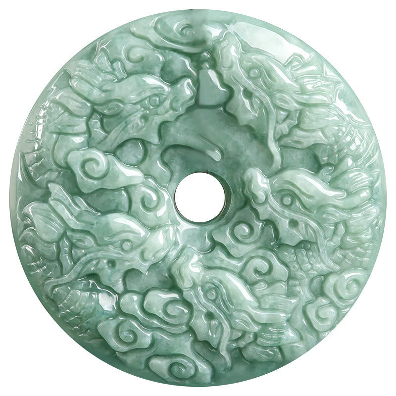 Buddha Stones Rok Smoka Naturalny Jadeit Dziewięć Smoków Klamra Pokoju Ochrona Naszyjnik Wisiorek