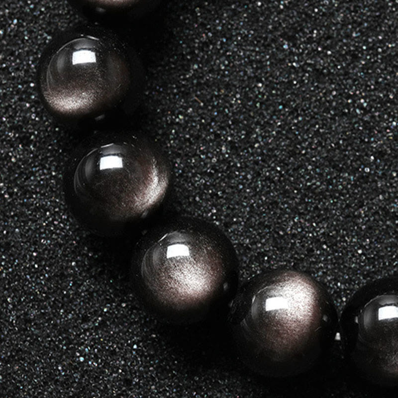 Bransoletka ochronna z naturalnego obsydianu i Buddha Stones w kolorze srebra