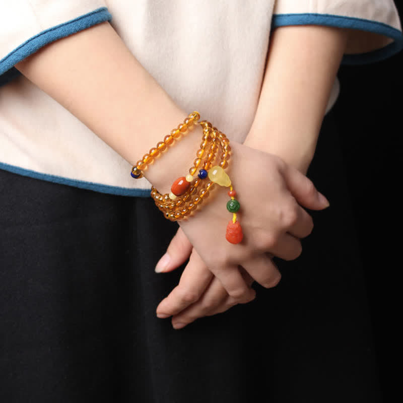 108 Mala Beads Naturalny Cytryn Bursztyn Peace Buckle Czerwony Agat PiXiu Ochrona Bransoletka Charm