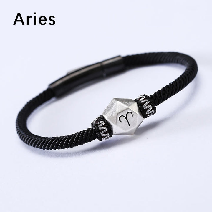 Buddha Stones 999 Srebro Sterling 12 Konstelacji Zodiaku Ochrona Ręcznie Robiona Bransoletka Sznurkowa - Baran - 19 cm - image 2