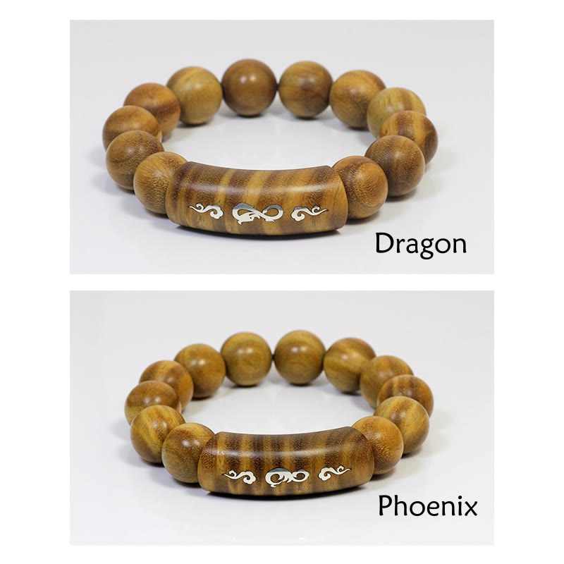 Buddha Stones 999 Srebro Sterlingowe Zielone Drzewo Sandałowe Om Mani Padme Hum Smok Feniks Dharmachakra Intarsjowana Bransoletka Pokoju