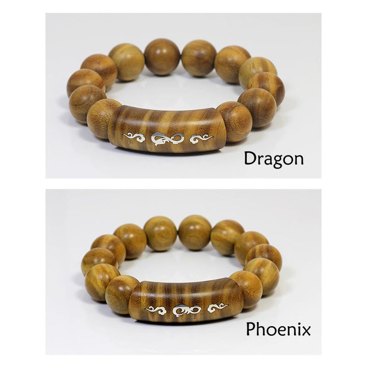 Buddha Stones 999 Srebro Sterlingowe Zielone Drzewo Sandałowe Om Mani Padme Hum Smok Feniks Dharmachakra Intarsjowana Bransoletka Pokoju