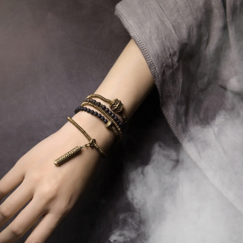 Bransoletka lecznicza Buddha Stones Vintage Lava Rock Copper Multilayered