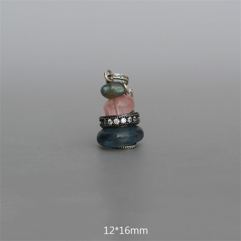 Buddha Stones Zen Cairn Labradorite Różne Kryształy Spokojny Wisiorek Naszyjnik - Wisiorek z czarnego brokatu, różowego kryształu i szklanych koralików 12*16mm - image 20