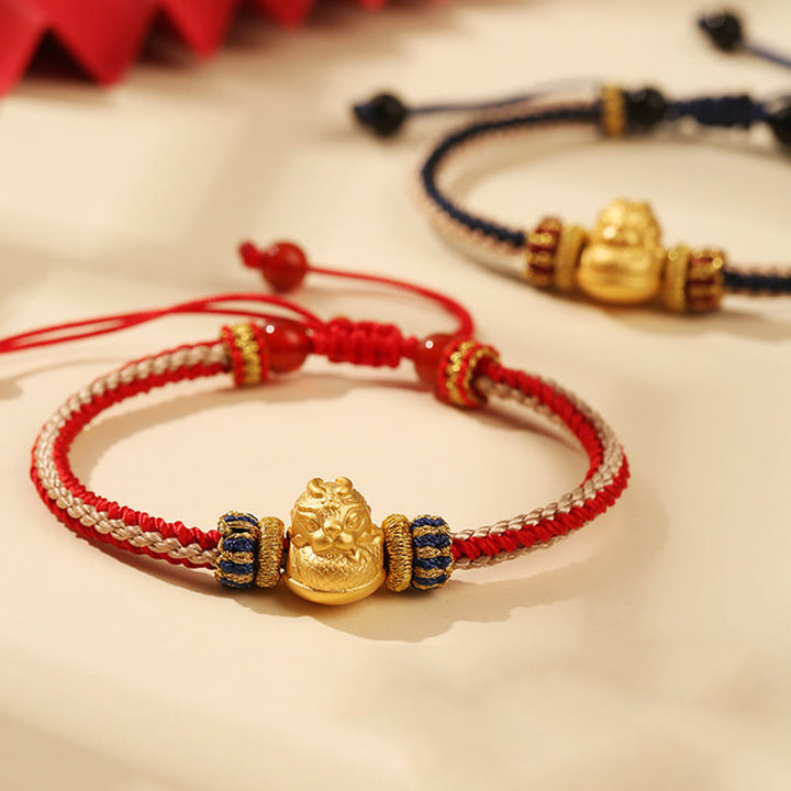 Buddha Stones 925 Srebro Sterlingowe Baby Dragon Szczęście Siła Ręcznie Pleciona Bransoletka