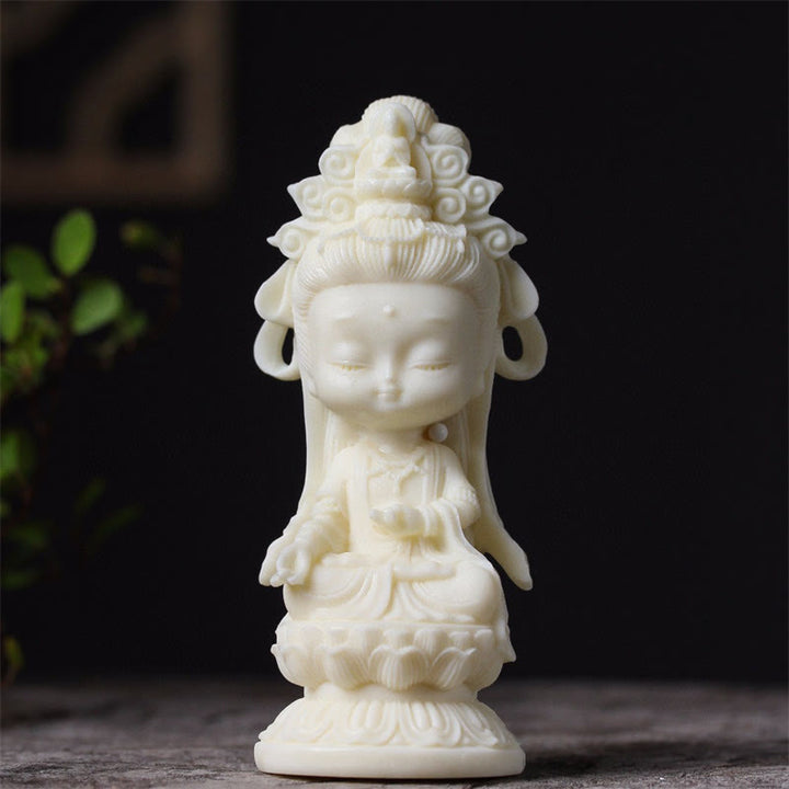Buddha Stones Mini Kość Słoniowa Owoce Kwan Yin Awalokiteśwara Lotos Bogactwo Dekoracja Biurka