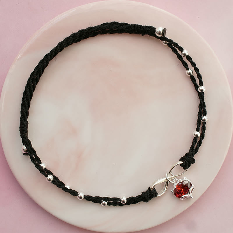 Buddha Stones Miłość Serce Symbol Nieskończoności Pleciony Sznurek Bransoletka na Kostkę