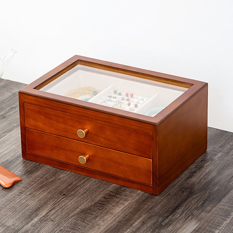 Buddha Stones Retro Solidne Drewniane Pudełko na Biżuterię Pudełko do Przechowywania Biżuterii Z Szufladą