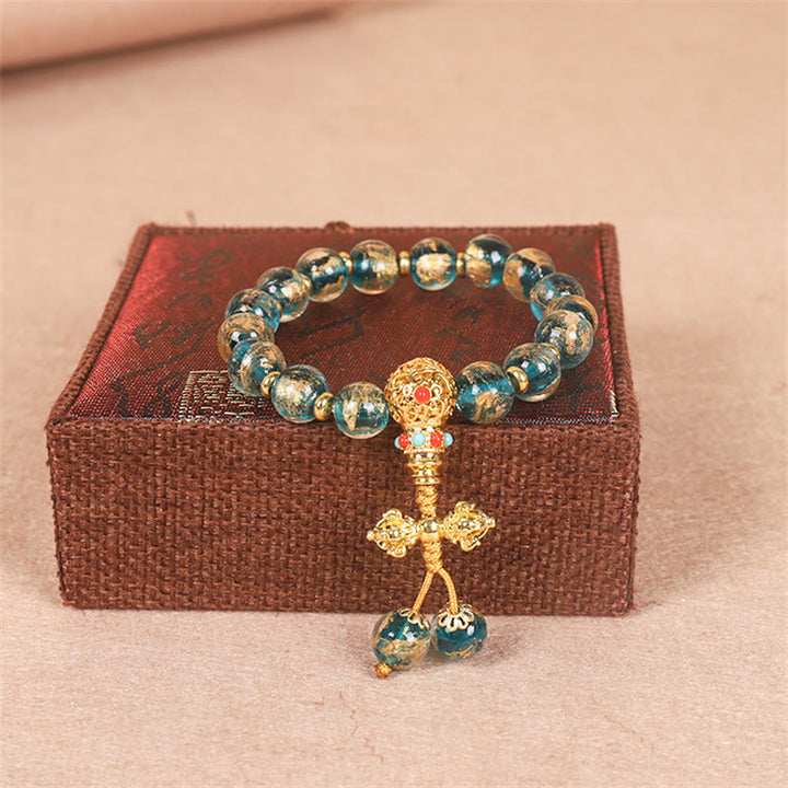 Buddha Stones Tybetańskie Złoto Połykanie Bestii Rodzina Dorje Wadżra Siła Bransoletka Koralikowa