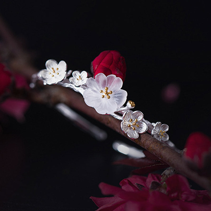 Bransoletka Buddha Stones 925 Sterling Silver Plum Flower Blessing z regulacją