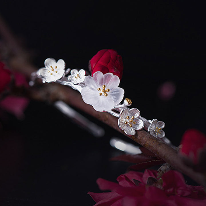 Bransoletka Buddha Stones 925 Sterling Silver Plum Flower Blessing z regulacją