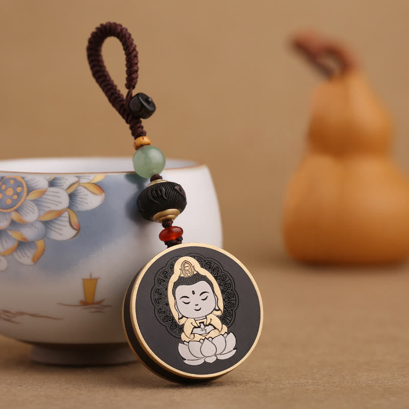 Buddha Stones Drewno hebanowe Palisander Budda Awalokiteśwara Om Mani Padme Hum Równowaga Car Key Chain Dekoracja