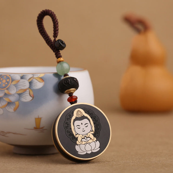 Buddha Stones Drewno hebanowe Palisander Budda Awalokiteśwara Om Mani Padme Hum Równowaga Car Key Chain Dekoracja