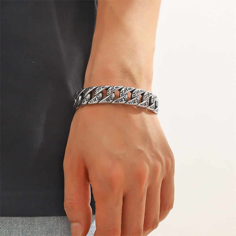 Buddha Stones Tybetańskie Om Mani Padme Hum Mantra Bransoletka ze stali tytanowej Peace Cuf