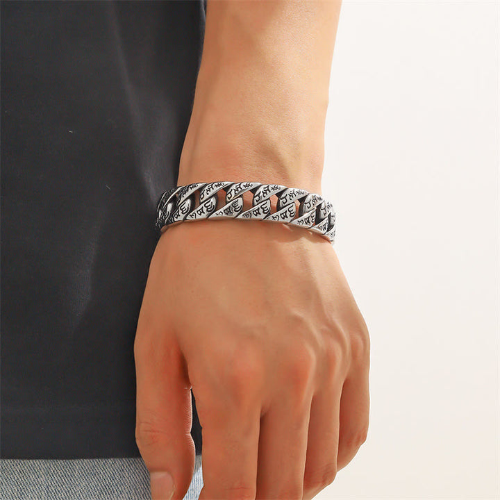 Buddha Stones Tybetańskie Om Mani Padme Hum Mantra Bransoletka ze stali tytanowej Peace Cuf