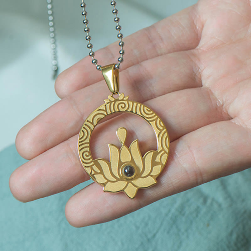 Buddha Stones Lotos Tytanowa Stal Oświecenie Projekcja Shurangama Mantra Naszyjnik Wisiorek